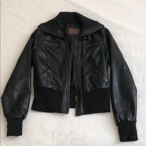 NWOT Leather Jacket W/ Thick Knit Collar and Cuffs